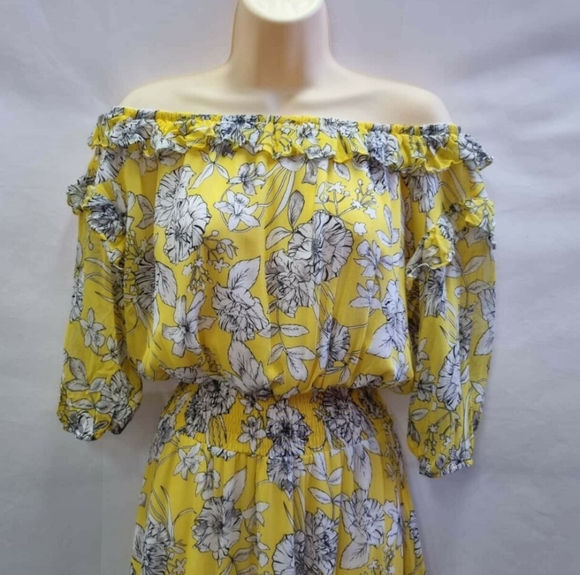 SEED HERITAGE Tiered Frill Yellow Floral Off The Shoulder Maxi Dress - Picture 7 of 9